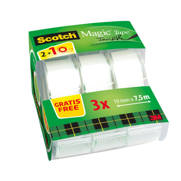 Plakband Scotch Magic 810 19mmx7.5m onzichtbaar mat 2+1 gratis + handdispenser