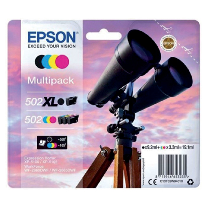 Inktcartridge Epson 502XL 502 T02W9 zwart + 3 kleuren