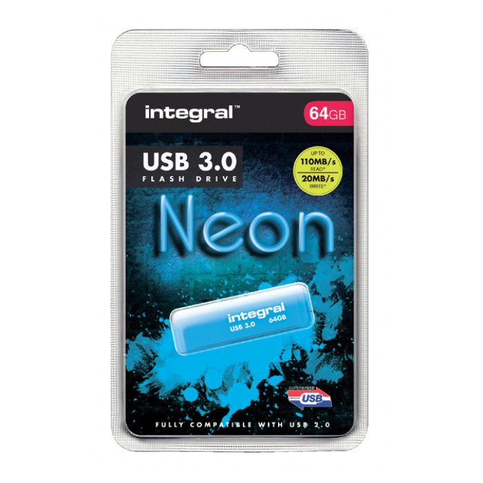 USB-stick 3.0 Integral 64GB neon blauw
