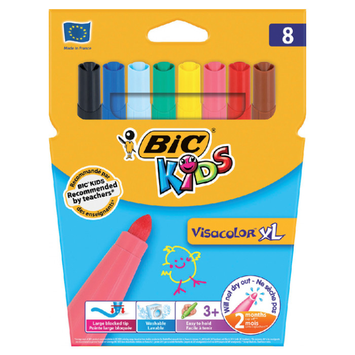 Kleurstift BicKids Visacolor XL assorti blister à 8 stuks