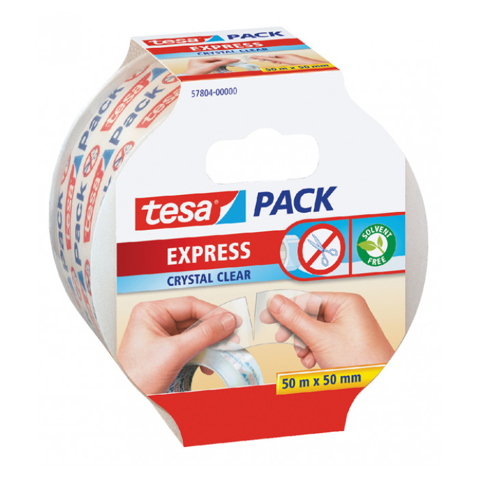 Verpakkingstape tesapack® Express Crystal Clear 50mx50mm handscheurbaar transparant