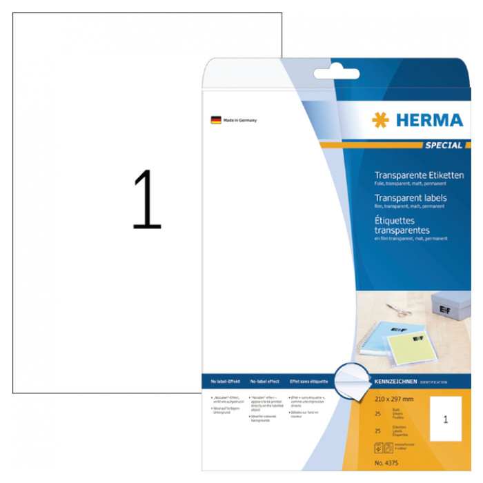 Etiket HERMA 4375 210x297mm A4 transparant 25stuks