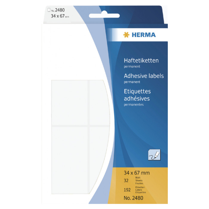 Etiket HERMA 2480 34x67mm wit 192 stuks