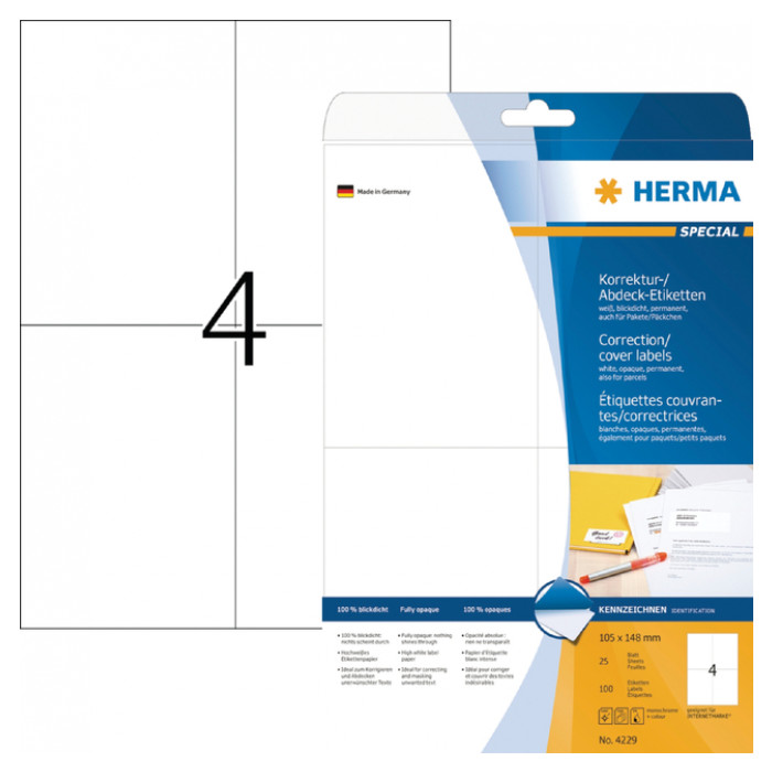 Etiket HERMA 4229 105x148mm A6 correctie wit 100stuks