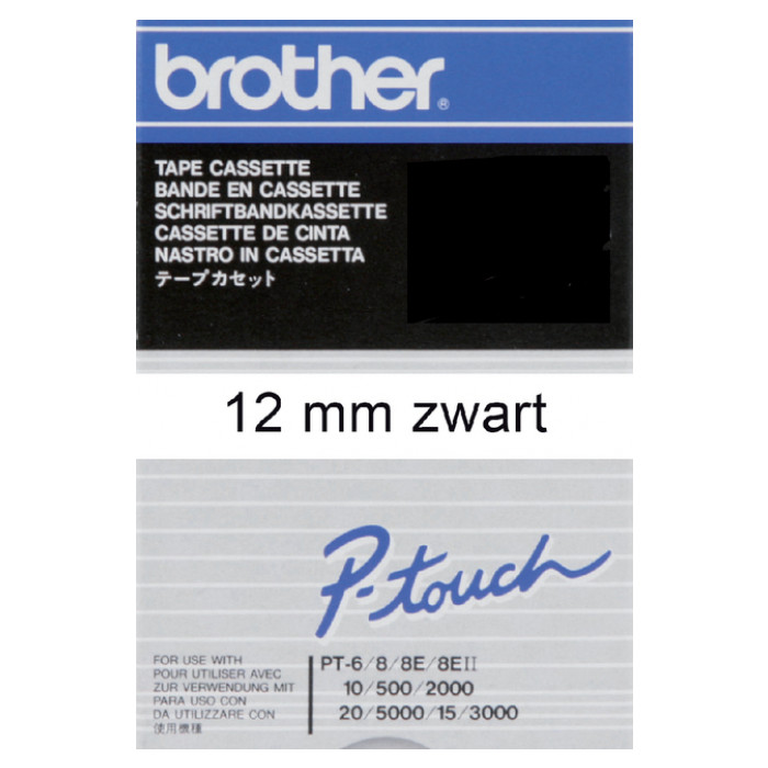 Labeltape Brother P-touch TC-201 12mm zwart op wit