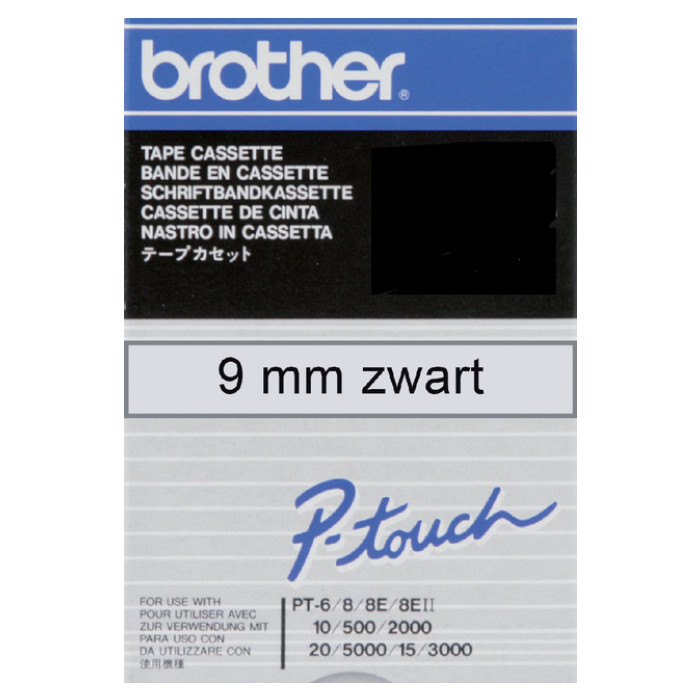 Labeltape Brother P-touch TC-M91 9mm zwart op transparant