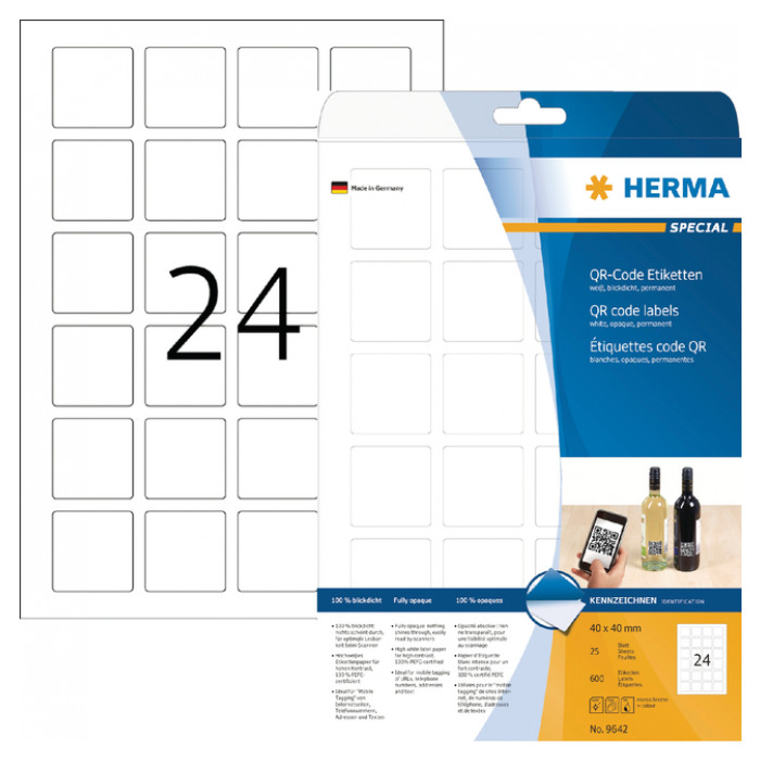 Etiket HERMA 9642 40x40mm QR-code wit 600stuks