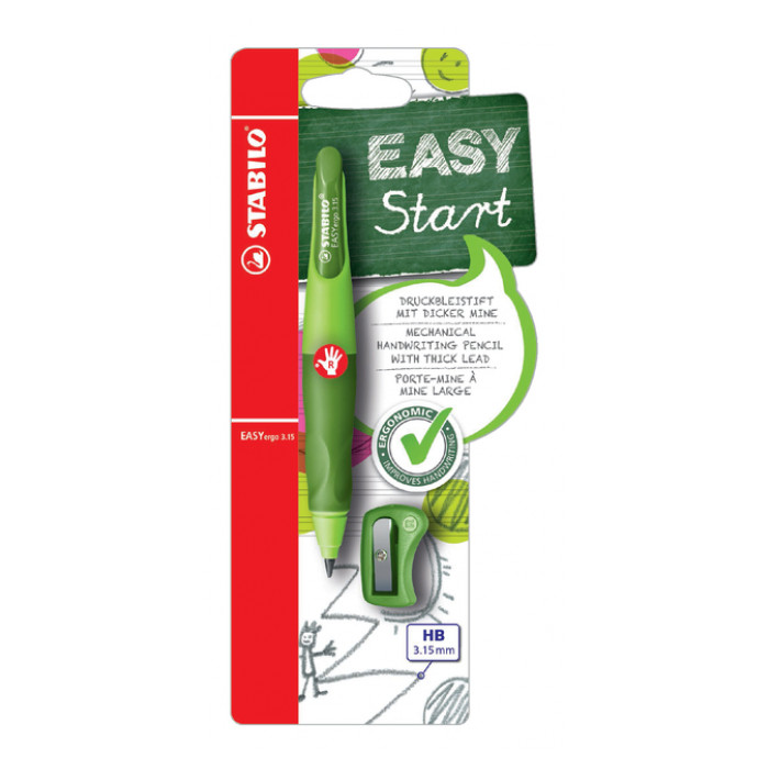 Vulpotlood STABILO Easyergo HB 3.15mm rechts groen/donkergroen incl puntenslijper blister à 1 stuk
