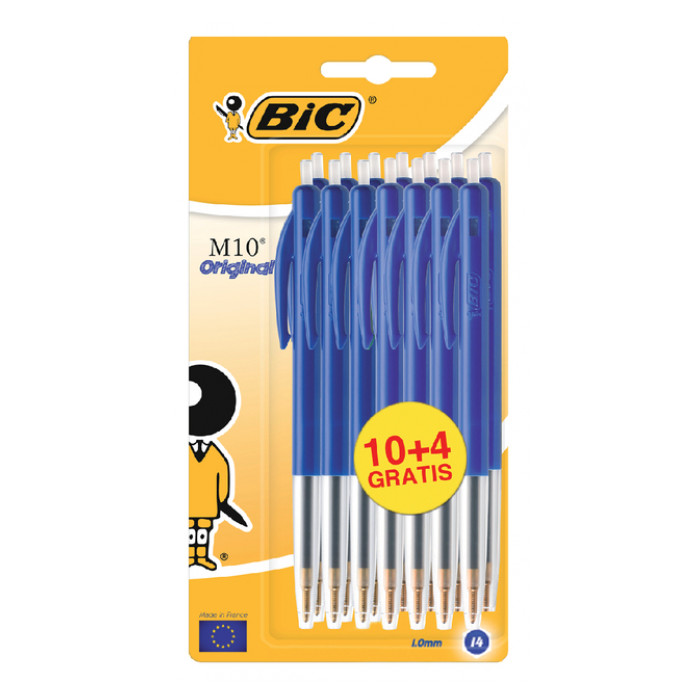 Balpen Bic M10 medium blauw blister à 10+4 gratis