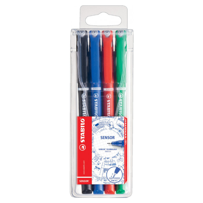 Fineliner STABILO Sensor 189 fijn assorti etui à 4 stuks