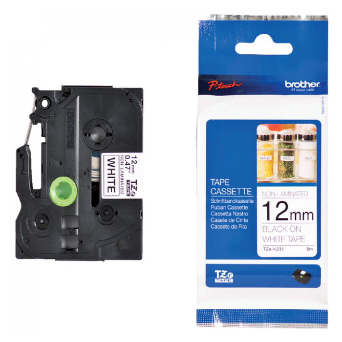 Labeltape Brother P-touch TZE-N231 12mm zwart op wit
