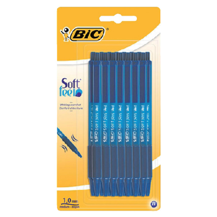 Balpen Bic soft feel clic Grip blauw medium blister à 15 stuks