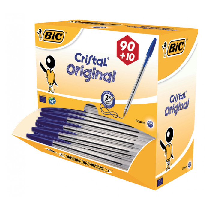 Balpen Bic Cristal medium blauw doos à  90+10 gratis