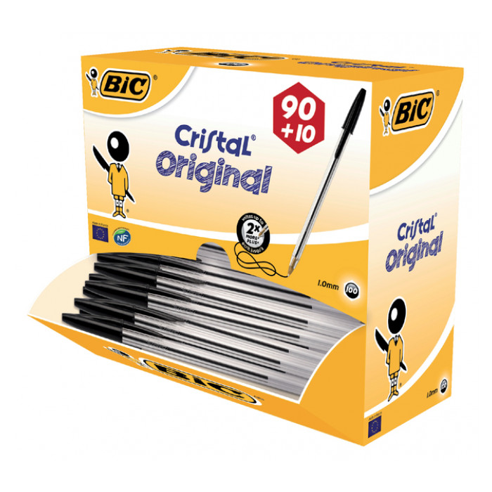 Balpen Bic Cristal medium zwart doos à 90+10 gratis
