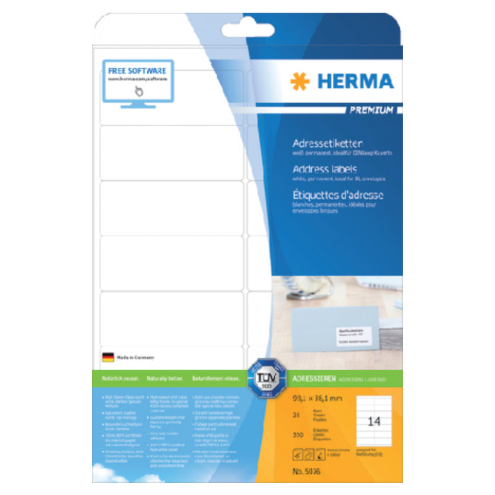 Etiket HERMA 5076 99.1x38.1mm premium wit 350stuks