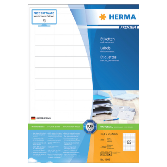 Etiket HERMA 4606 38.1x21.2mm premium wit 13000stuks