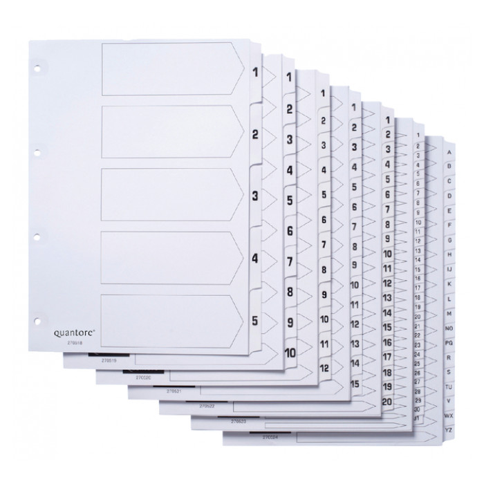 Tabbladen Quantore 4-gaats 1-12 genummerd wit karton