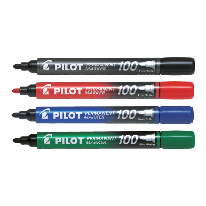 Viltstift PILOT 100 rond fijn assorti blister à 4 stuks