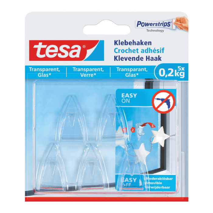 Klevende haak tesa® 0,2kg transparant 5 stuks