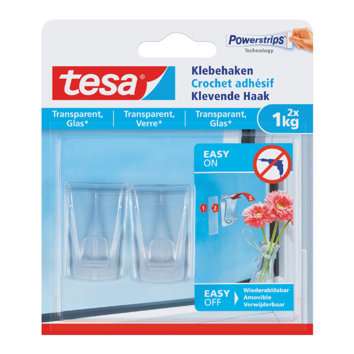 Klevende haak tesa® 1kg transparant 2 stuks