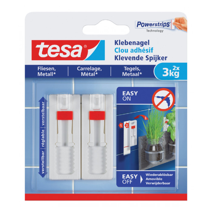 Klevende Spijker tesa® tegels & metaal 3kg verstelbaar wit 2 stuks