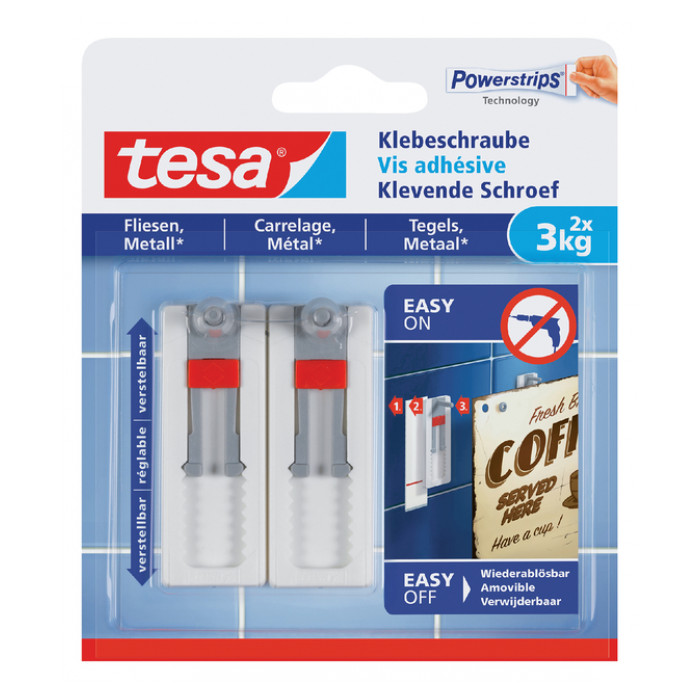 Klevende schroef tesa® tegels & metaal 3kg verstelbaar wit 2 stuks