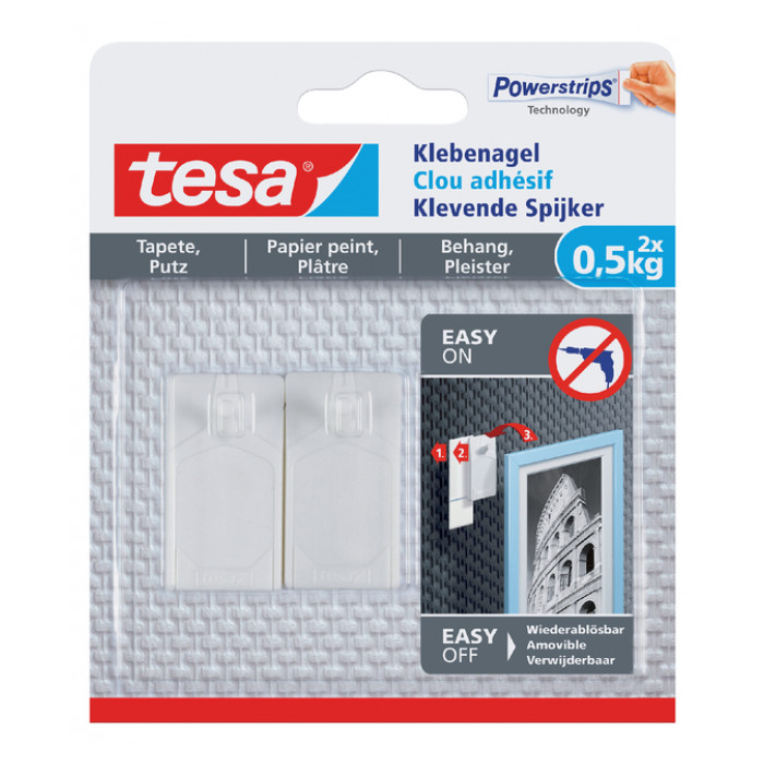 Klevende spijker tesa® behang en pleisterwerk 0,5kg wit 2 stuks