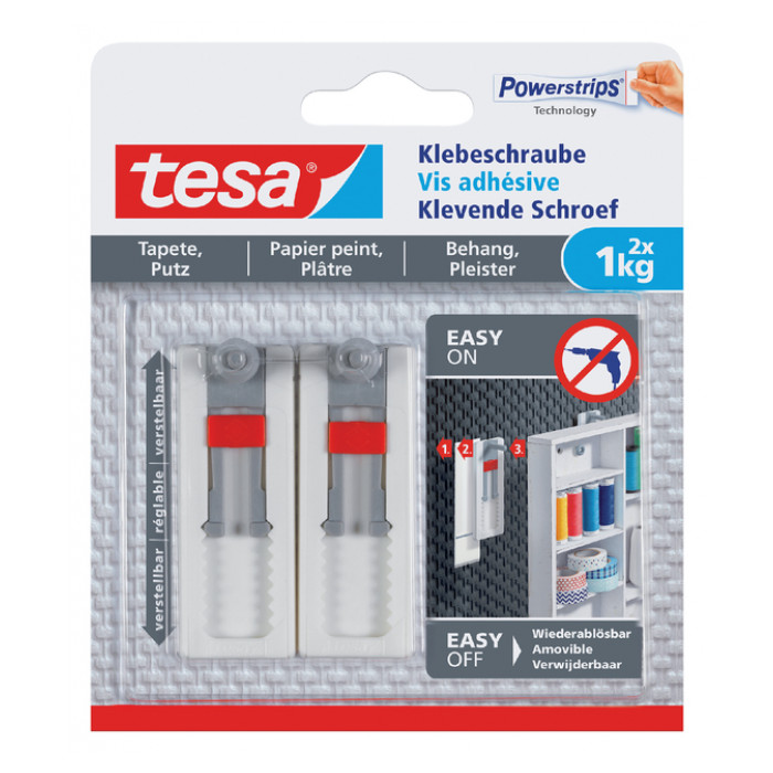 Klevende schroef tesa® behang en pleisterwerk 1kg verstelbaar wit 2 stuks