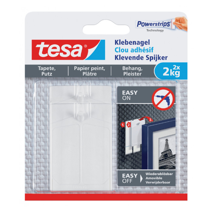 Klevende spijker tesa® behang en pleisterwerk 2kg wit 2 stuks