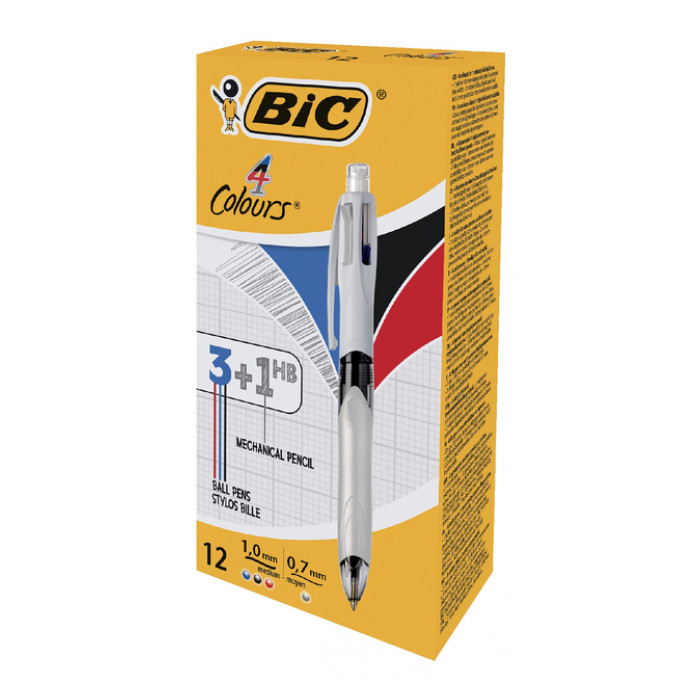 Balpen Bic 3kleuren met vulpotlood HB 0.7mm medium wit