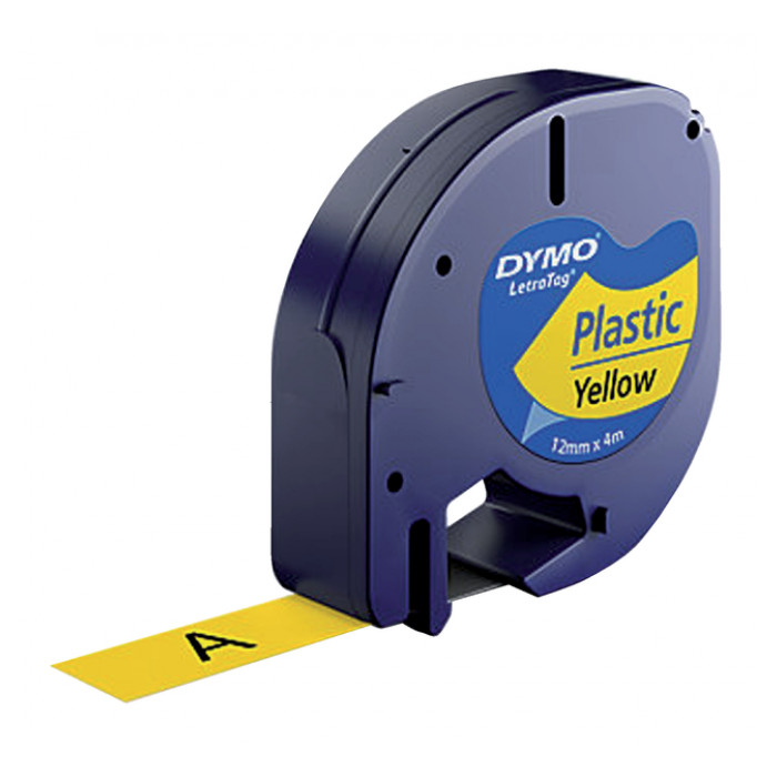 Labeltape Dymo letratag 91202 12mmx4m plastic zwart op geel
