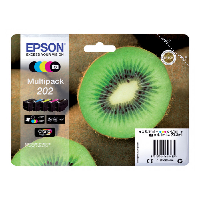 Inktcartridge Epson 202 T02E74 zwart + 3 kleuren + foto zwart