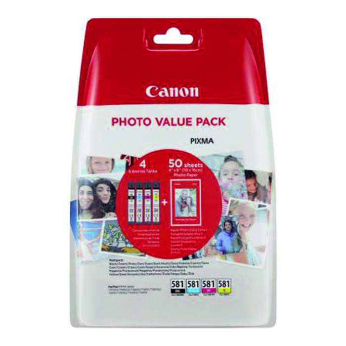 Inktcartridge Canon CLI-581 4 kleuren + 50vel fotopap 10x15cm