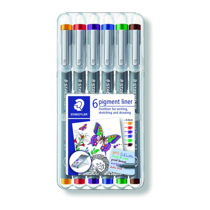 Fineliner Staedtler Pigment 308 0.3mm set à 6st assorti