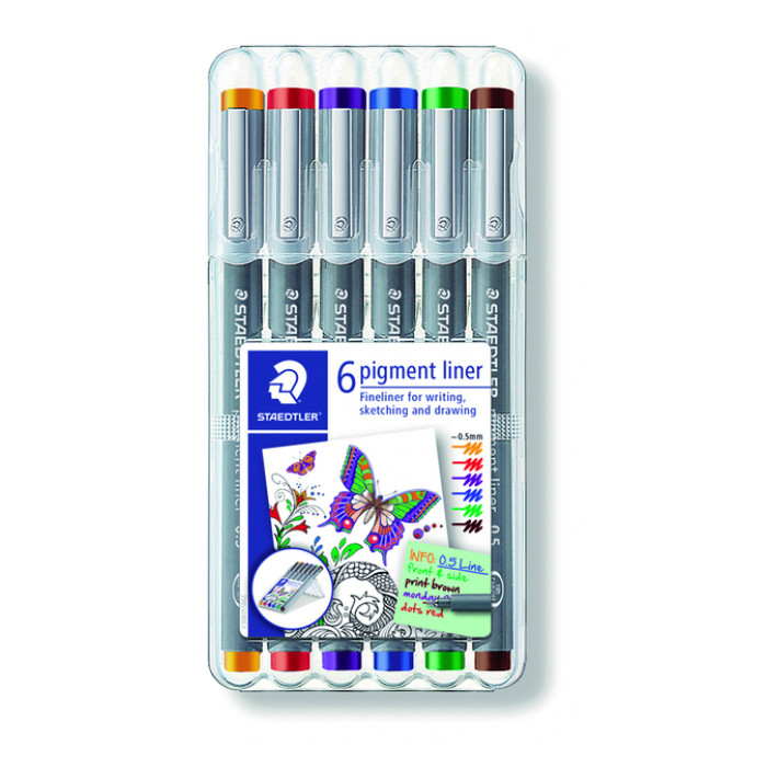 Fineliner Staedtler Pigment 308 assorti 0.5mm set à 6st assorti