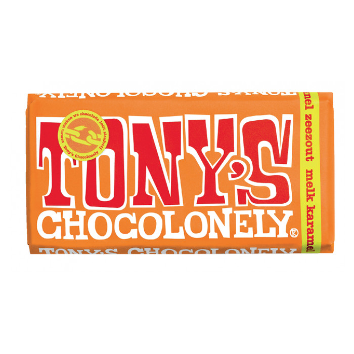 Chocolade Tony's Chocolonely melk karamel zeezout reep 180gr