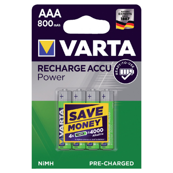 Batterij oplaadbaar Varta 4xAAA 800mAh ready2use