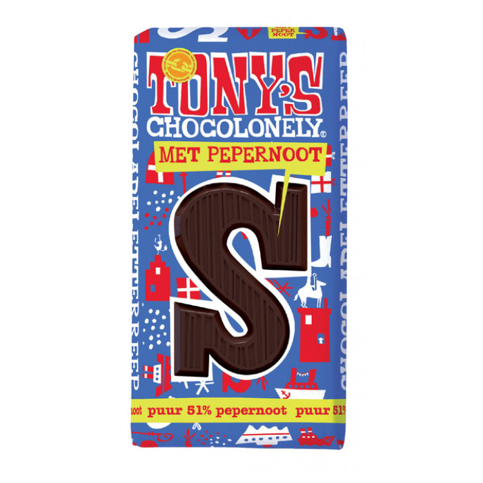 Chocoladeletter Tony's Chocolonely puur pepernoot S 180gr