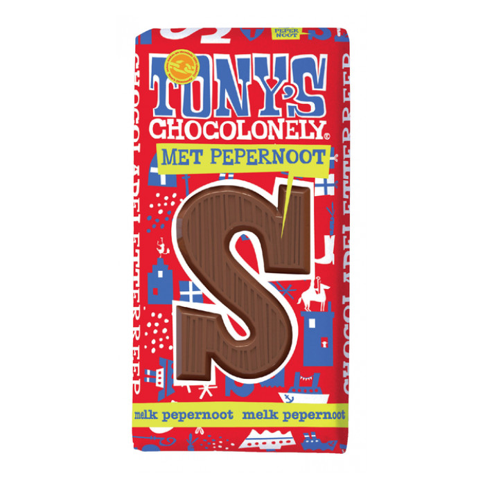 Chocoladeletter Tony's Chocolonely melk pepernoot S 180gr