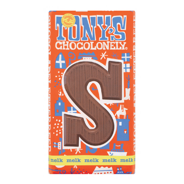 Chocoladeletter Tony's Chocolonely melk S 180gr