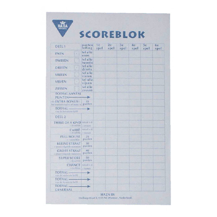 Scoreblok Yahtzee
