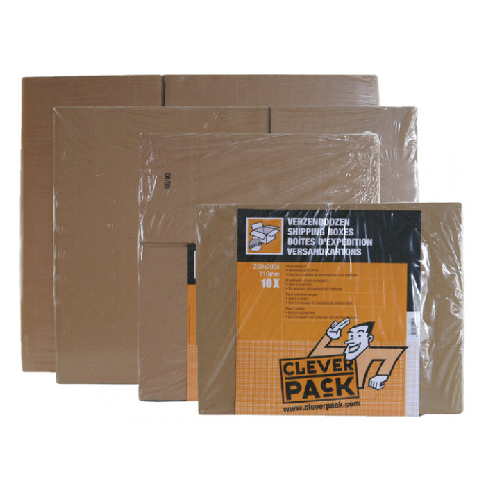 Verzenddoos CleverPack enkelgolf 200x200x110mm bruin pak à 10 stuks
