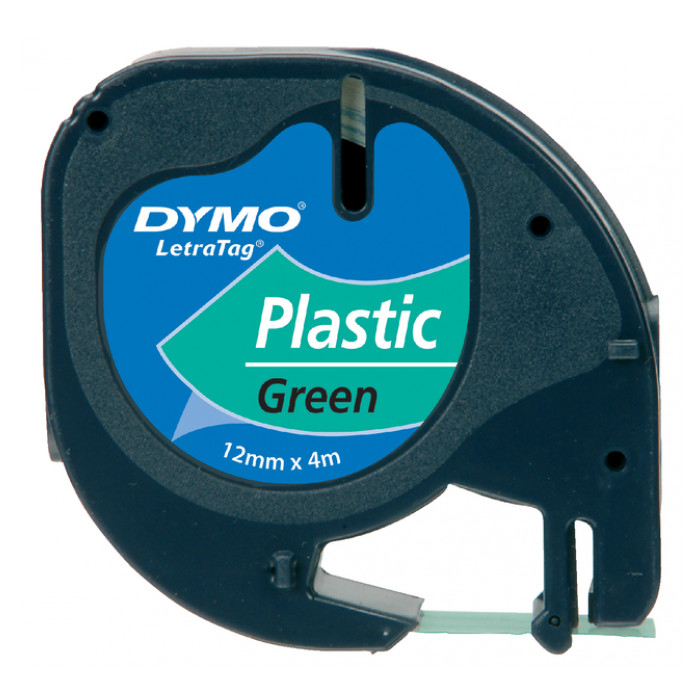 Labeltape Dymo letratag 91204 12mmx4m plastic zwart op groen