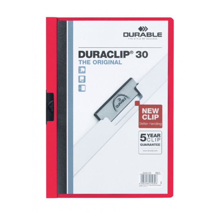 Klemmap Durable Duraclip A4 3mm 30 vellen rood