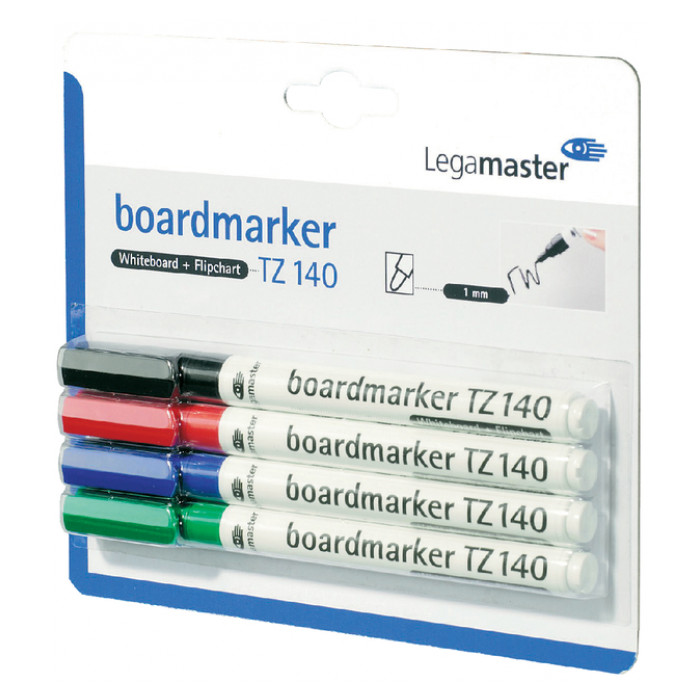 Viltstift Legamaster TZ 140 whiteboard rond 1mm assorti blister à 4 stuks